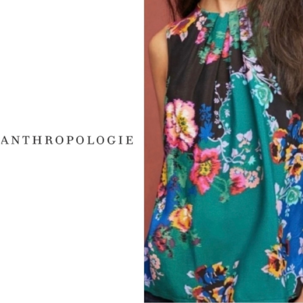 Anthropologie Vanessa Virginia Wanderlust Floral Pleated Tank Top size XS